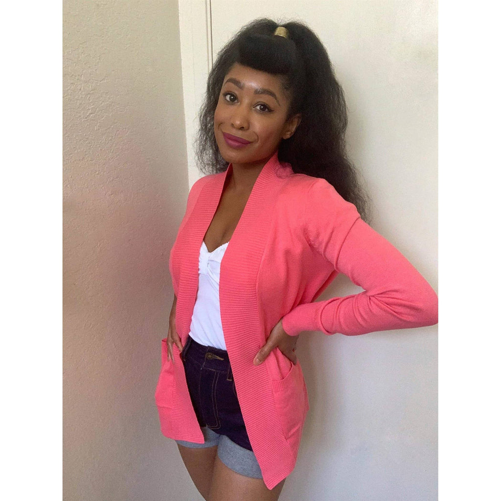 Long Sleeve Open Front Knit Shrug w/ Pocket Cardigan