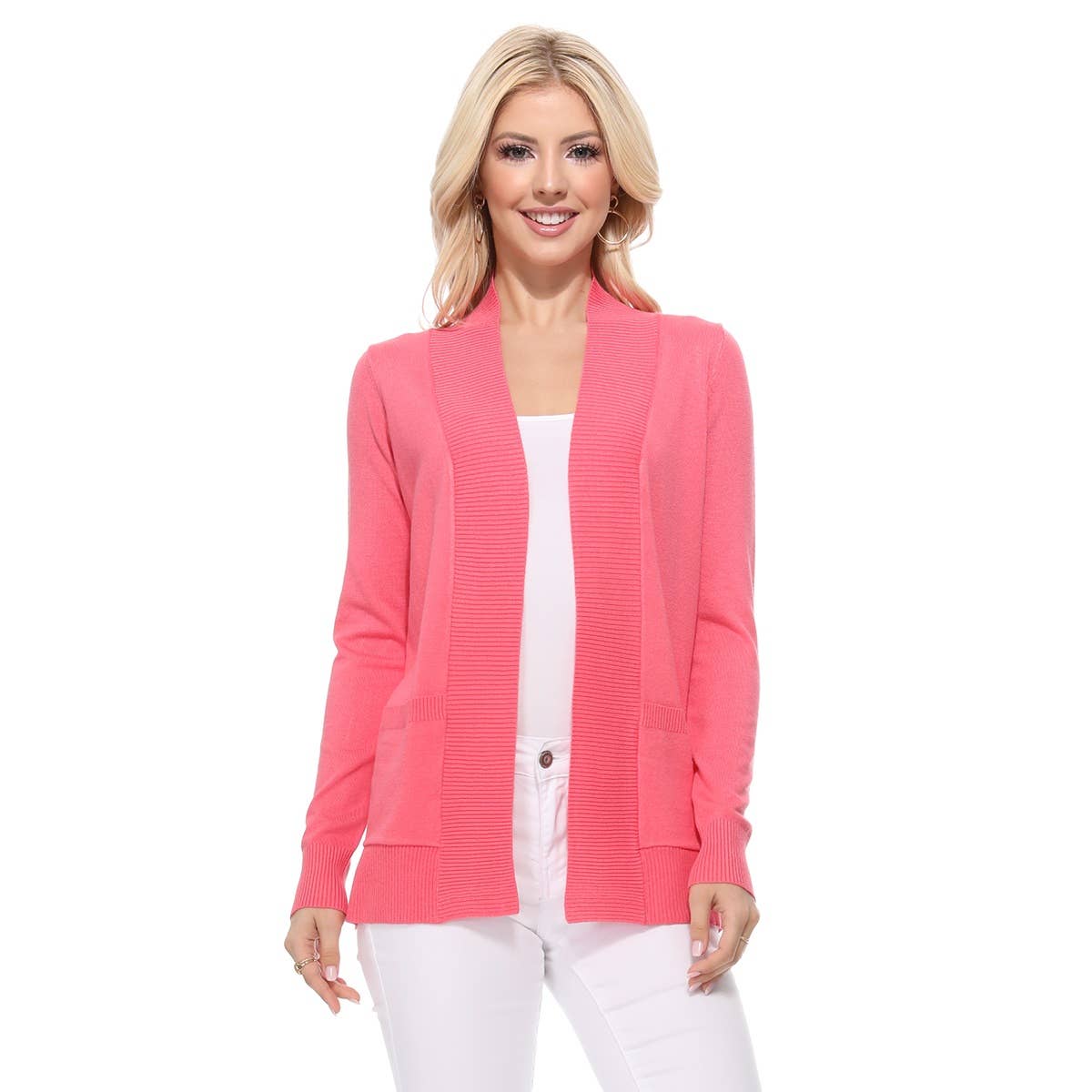 Long Sleeve Open Front Knit Shrug w/ Pocket Cardigan