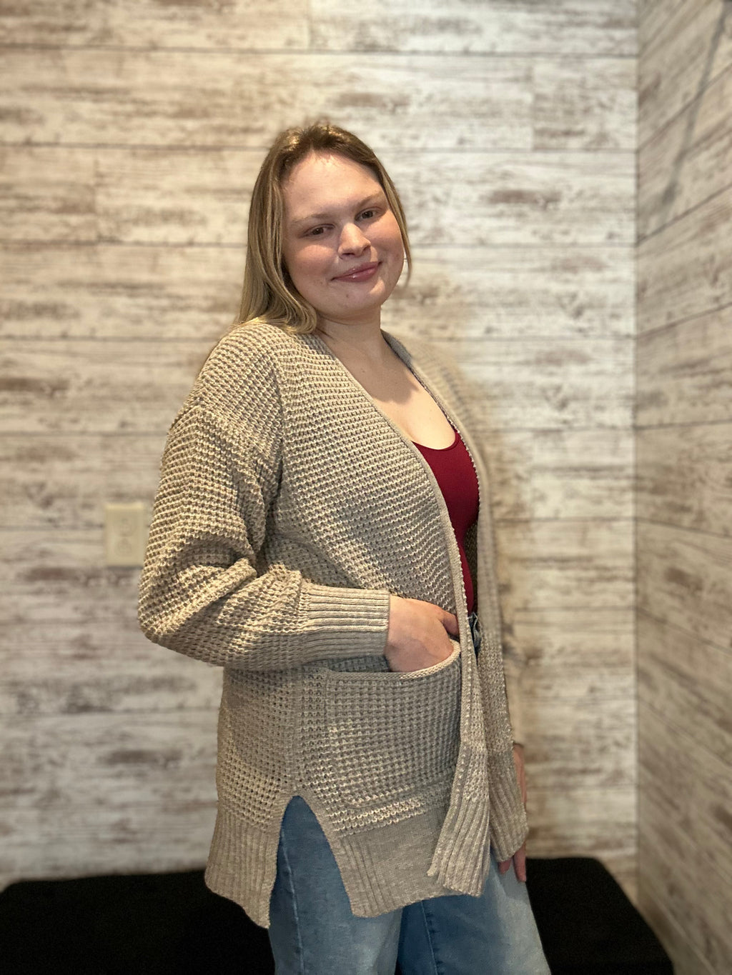 Waffle Open Cardigan Sweater