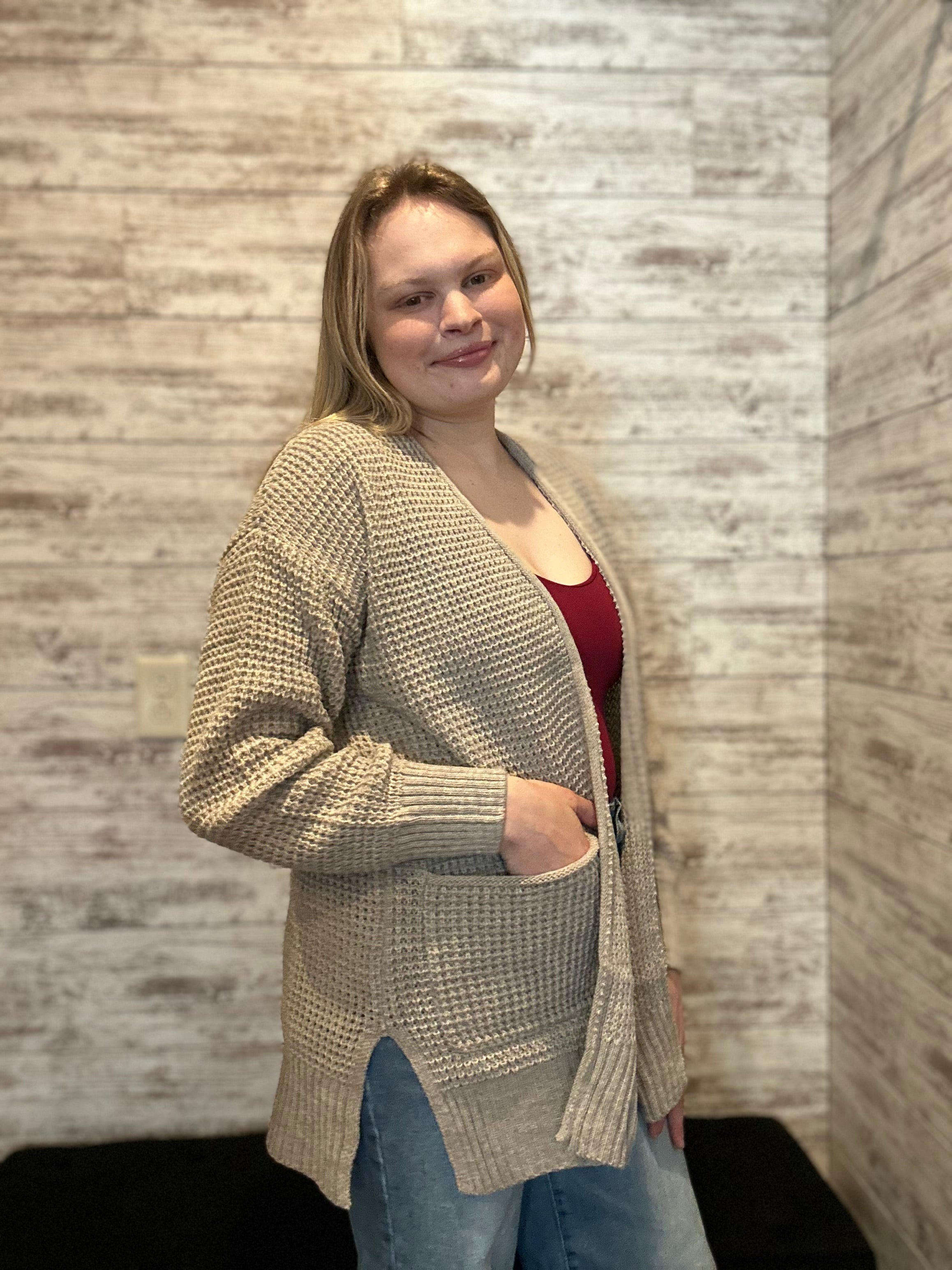 Waffle Open Cardigan Sweater