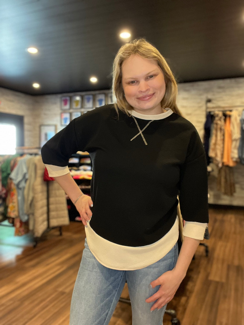 Black/Ivory Contrast Blouse