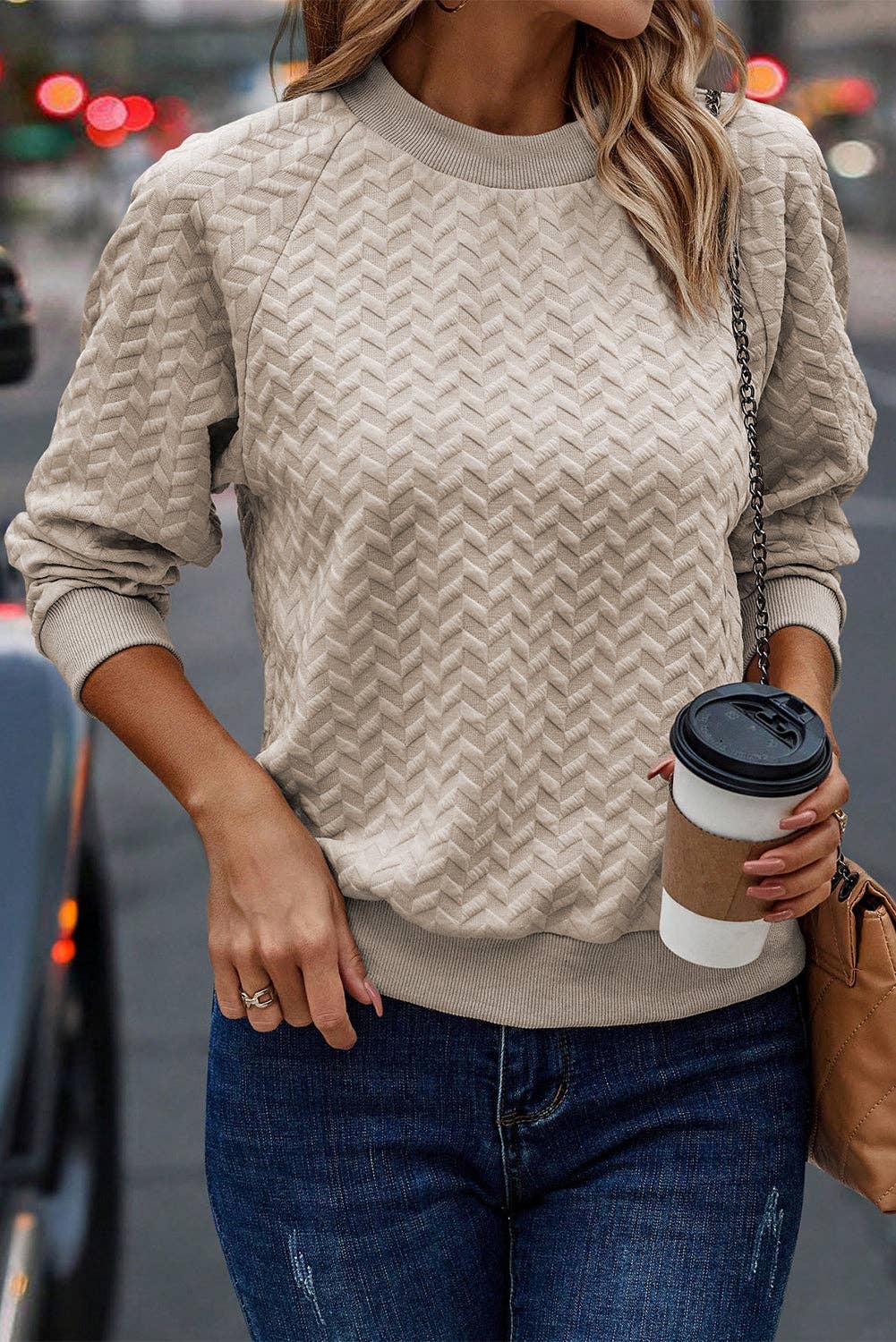 Textured Pullover Sweatshirt Sweater