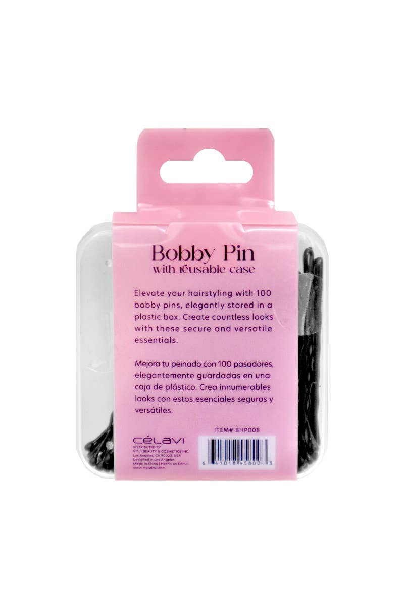 Pack of bobby pins with pink packaging on a white background