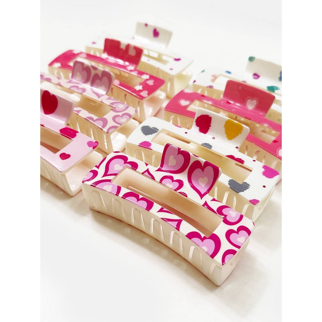 Valentines Theme Heart Printed Hair Claw Clips