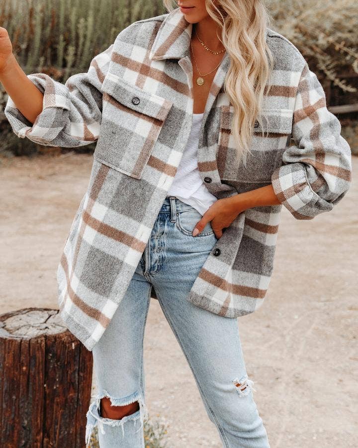 Women's Plaid Button Flannel Shacket