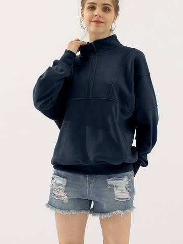Zip neck Casual Long Sleeve Top
