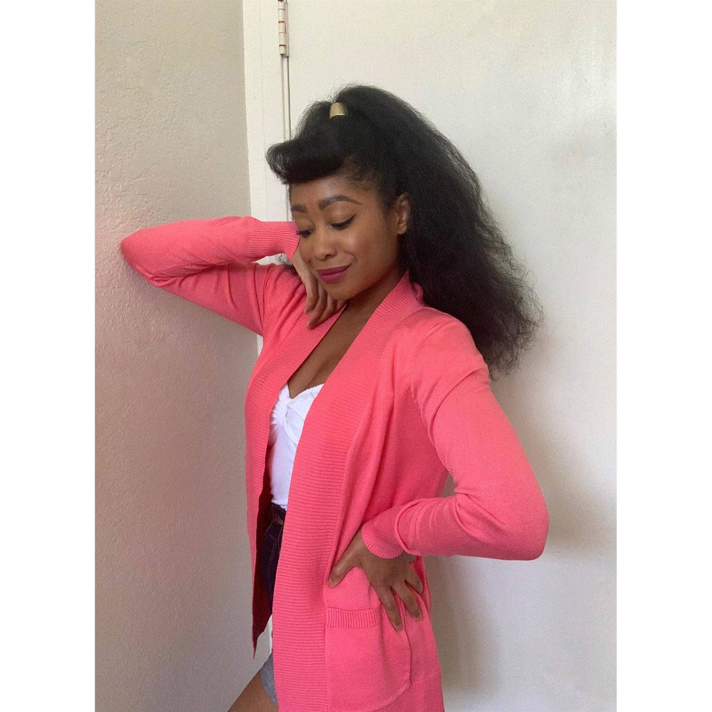 Long Sleeve Open Front Knit Shrug w/ Pocket Cardigan