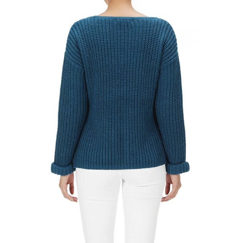 Leaf Crochet Detailed Rolled Up Sleeve Sweater