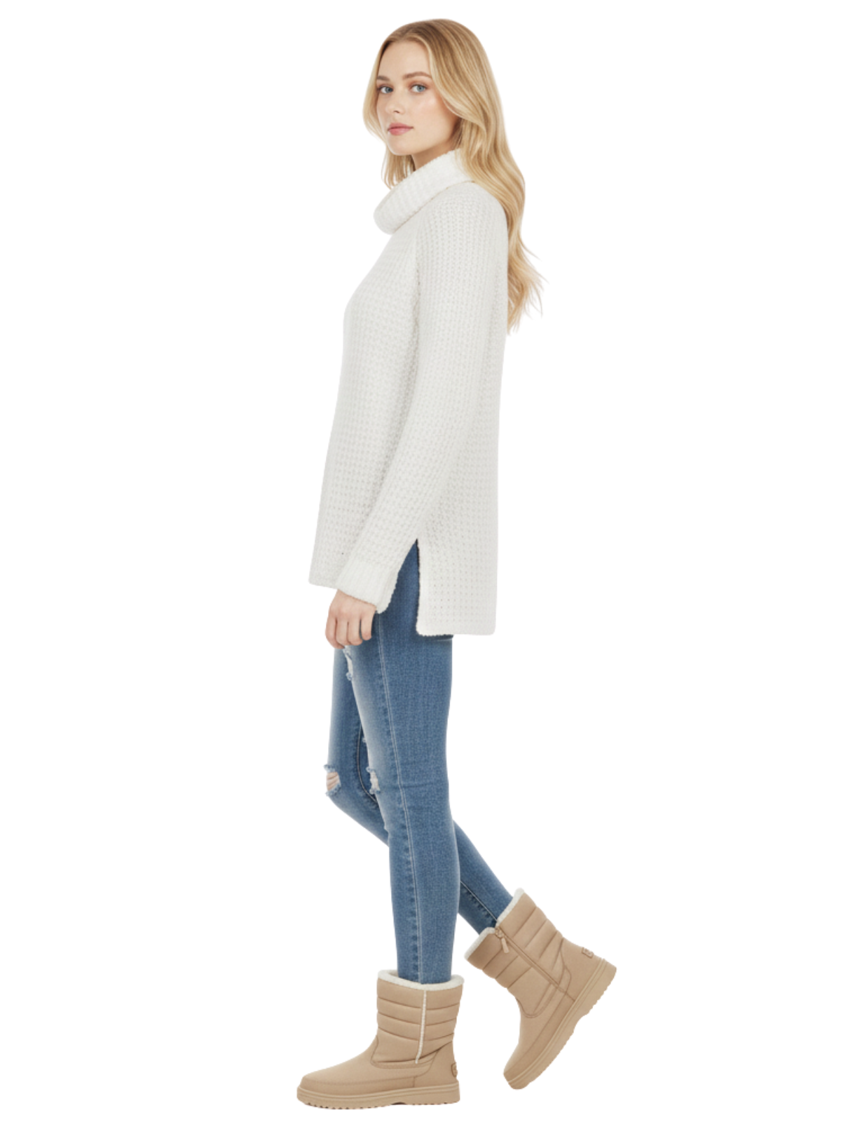 Cowl Neck Oversized Pop-Corn Knit Tunic Sweater