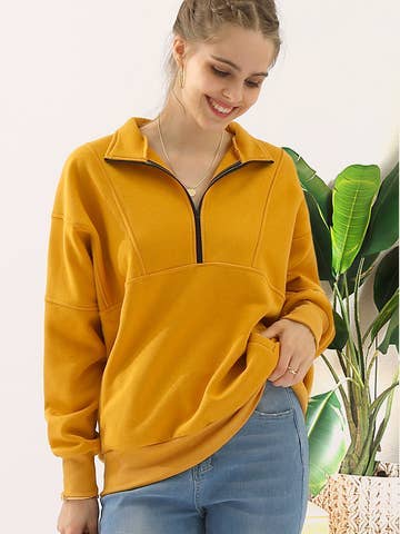 Zip neck Casual Long Sleeve Top
