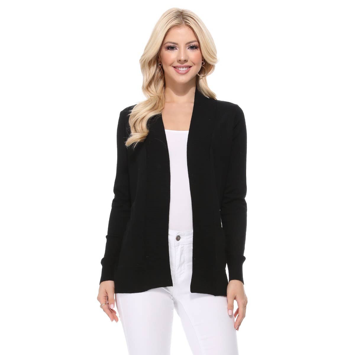 Long Sleeve Open Front Knit Shrug w/ Pocket Cardigan