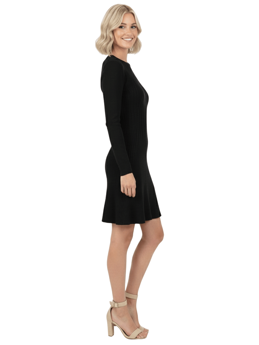 Sexy Cable and Ribbed Knit Stretch Sweater Dress