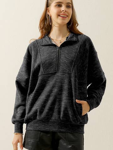 Zip neck Casual Long Sleeve Top