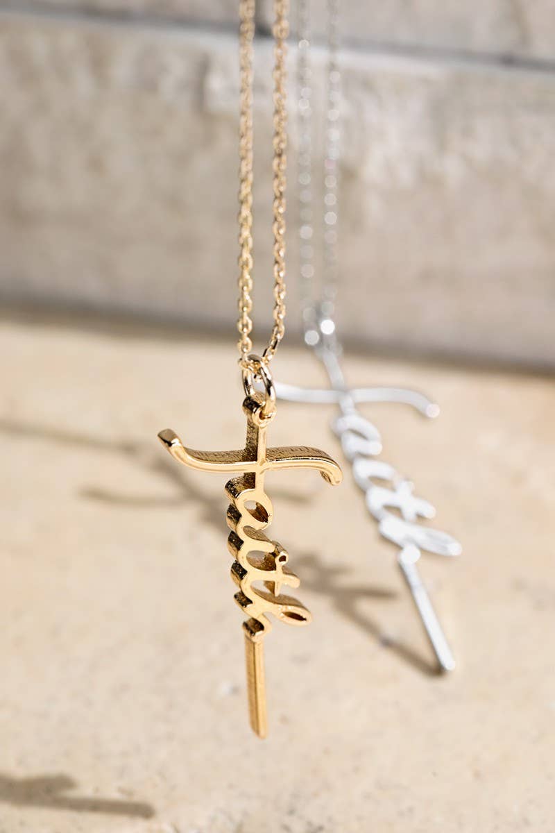 Brass Faith Letter Pendant Necklace