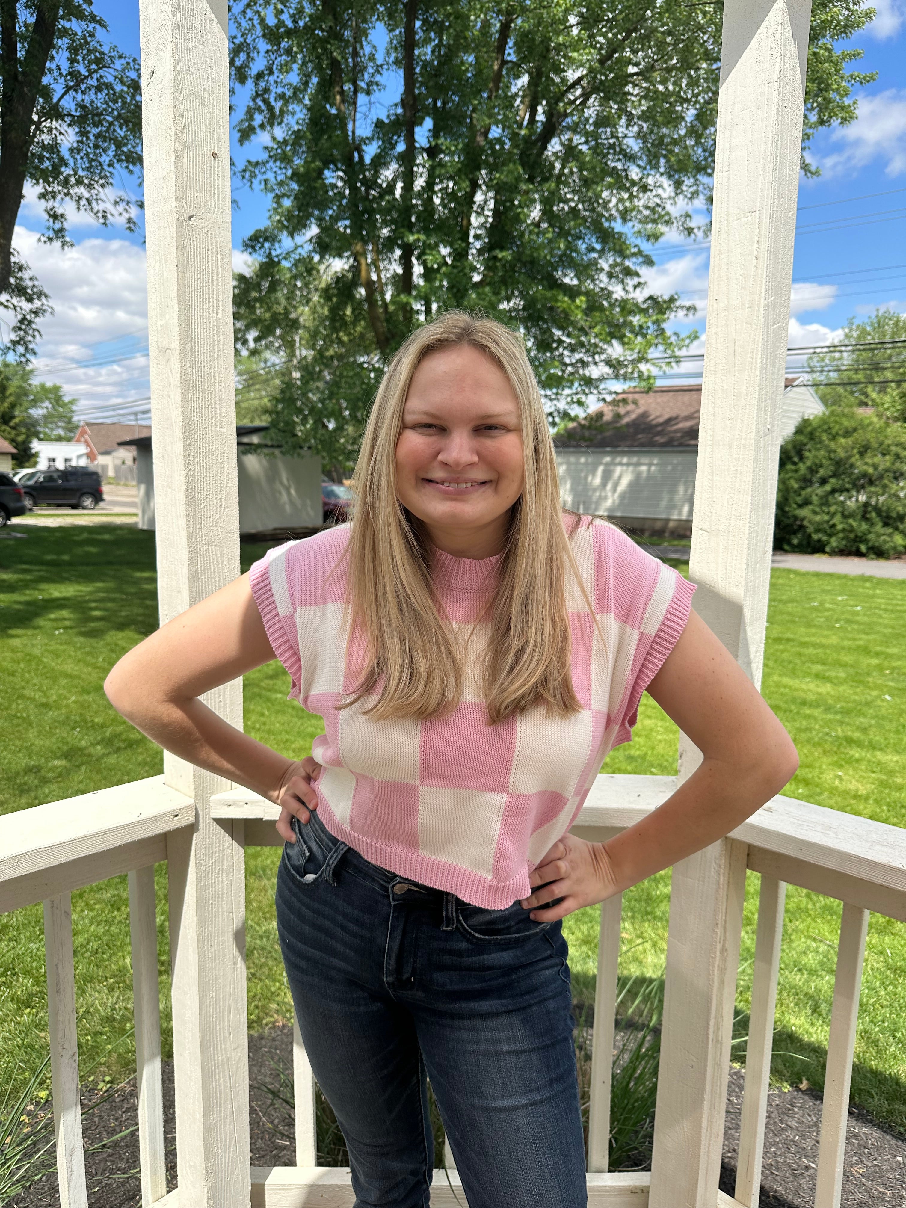 129- Checkered Pink Sweater