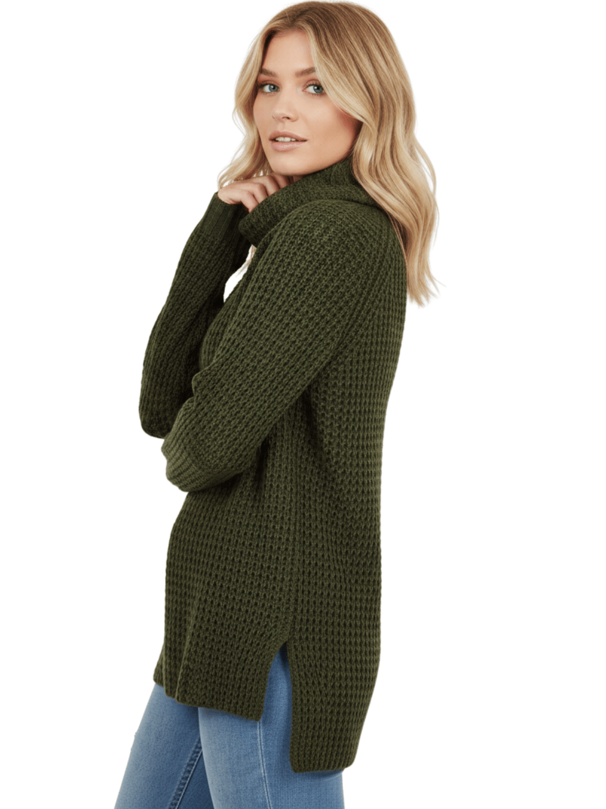Cowl Neck Oversized Pop-Corn Knit Tunic Sweater