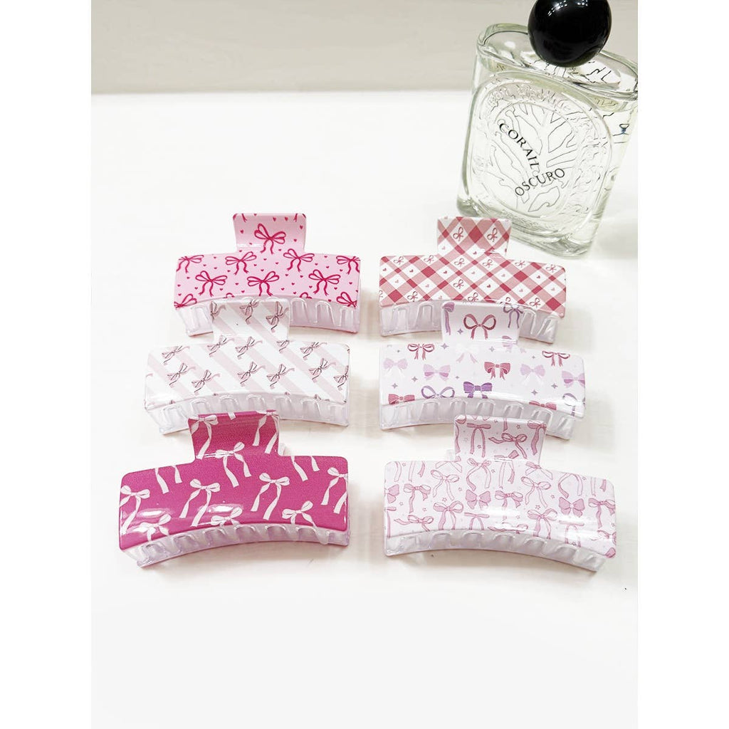 Bow Theme Printed Hair Claw Clips