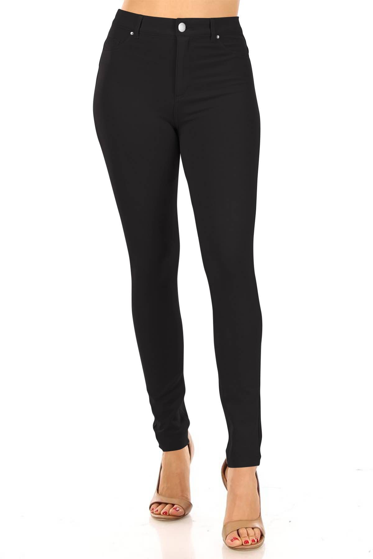 Casual Stretch Button Zip Closure Mid Rise Skinny Pants