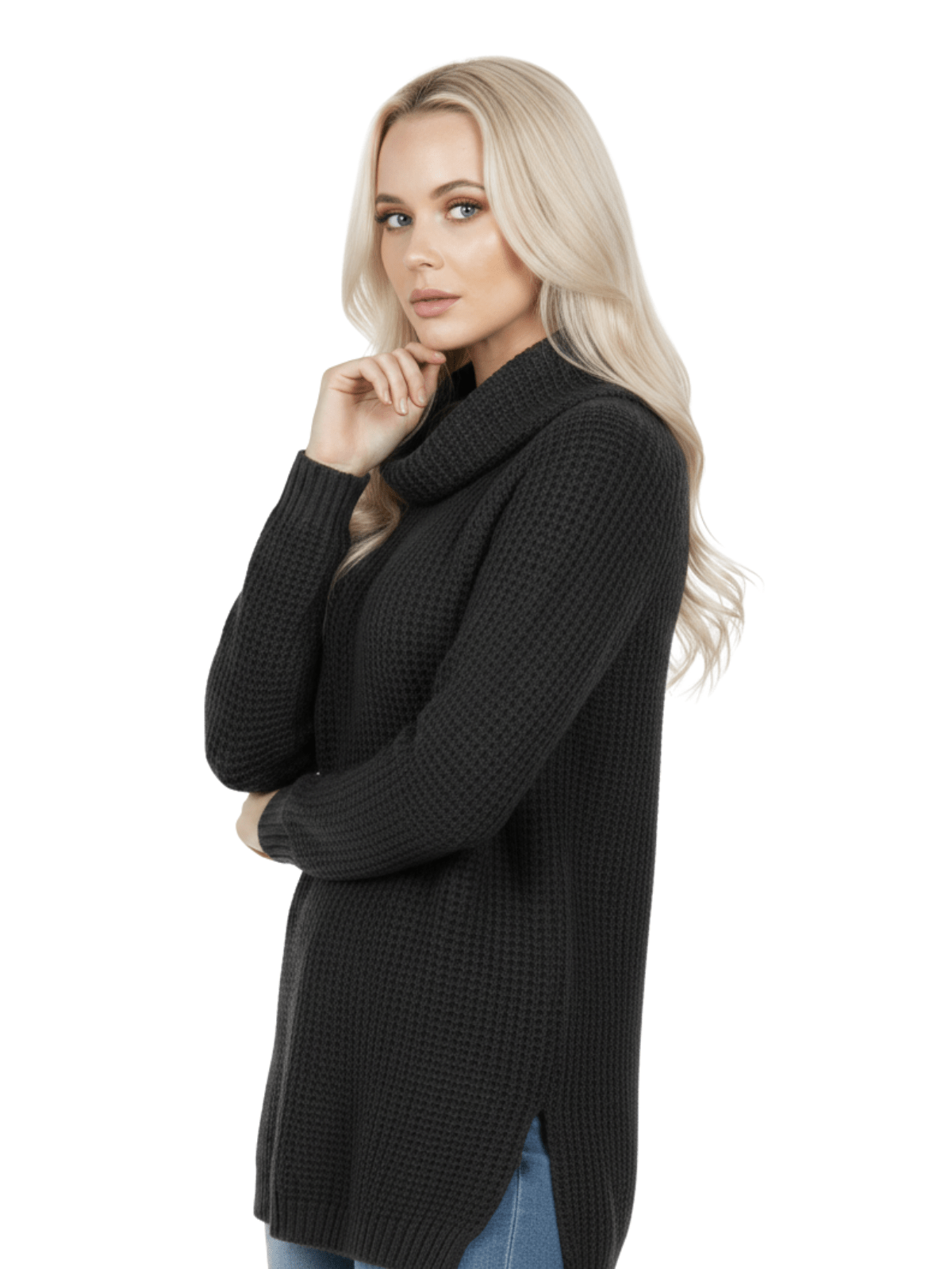 Cowl Neck Oversized Pop-Corn Knit Tunic Sweater