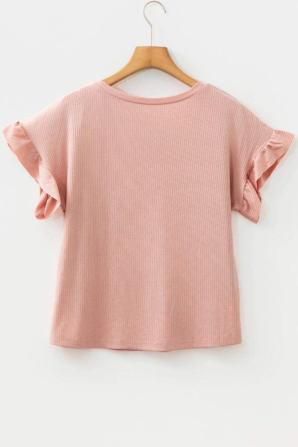 Summer Solid Color Ribbed Ruffled Short Sleeve T Shirt