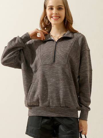 Zip neck Casual Long Sleeve Top