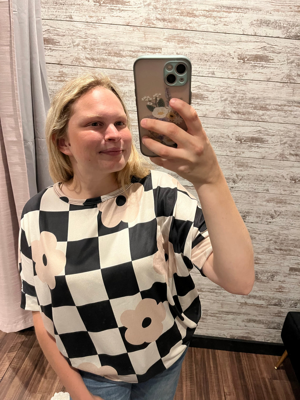Checkered Floral Top