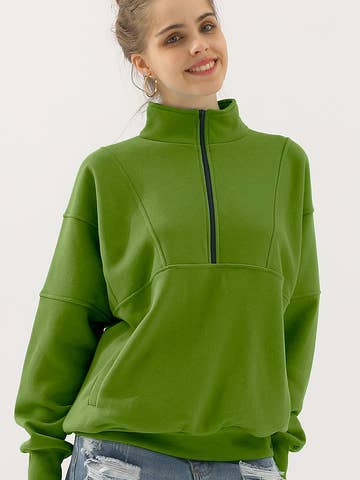 Zip neck Casual Long Sleeve Top
