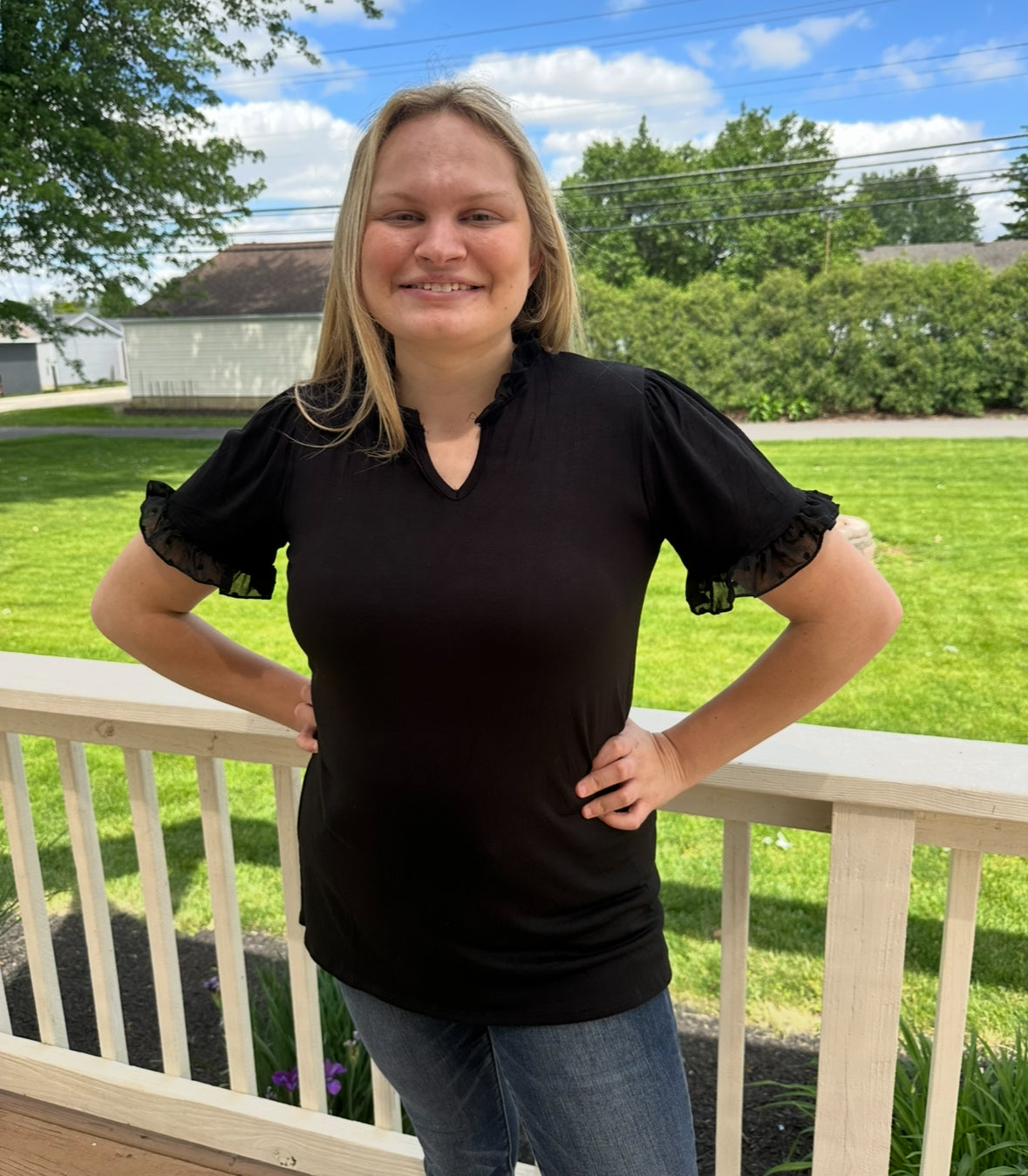 Black Decorative V-Neck