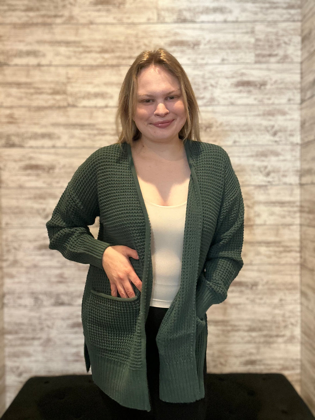 Waffle Open Cardigan Sweater