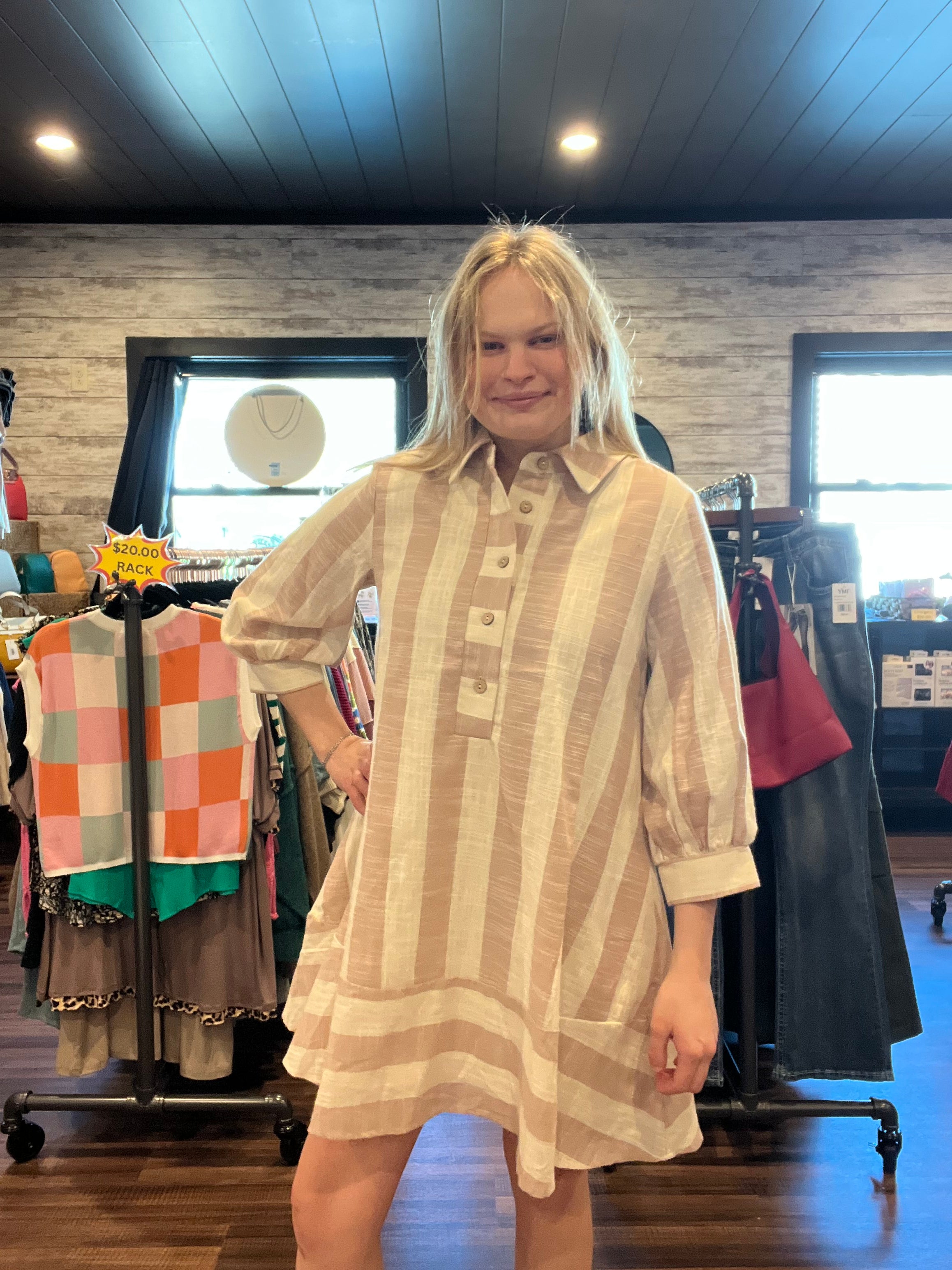 Taupe Striped Dress