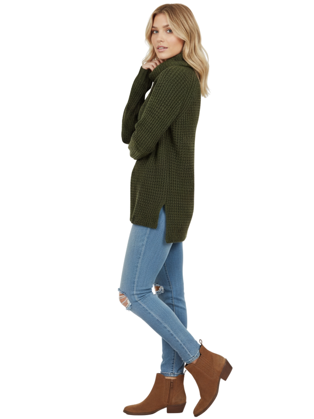 Cowl Neck Oversized Pop-Corn Knit Tunic Sweater