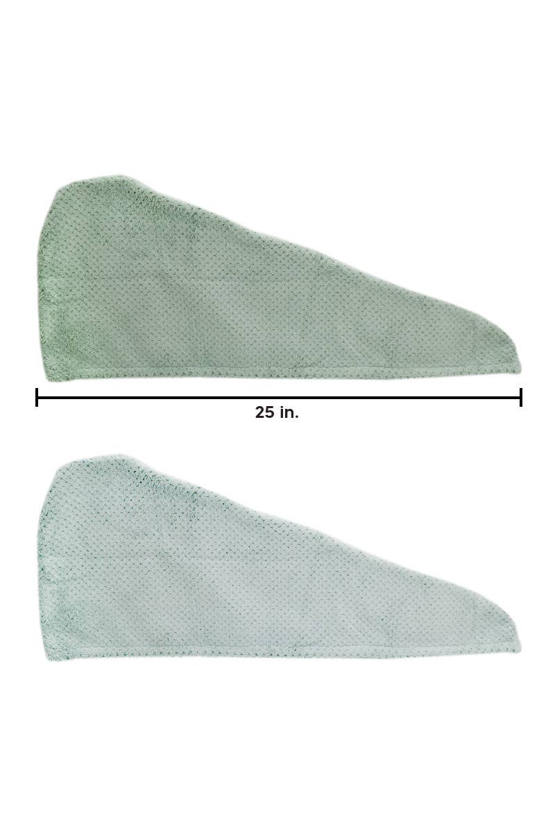 Two green microfiber cloths with a measurement label indicating 25 inches.
