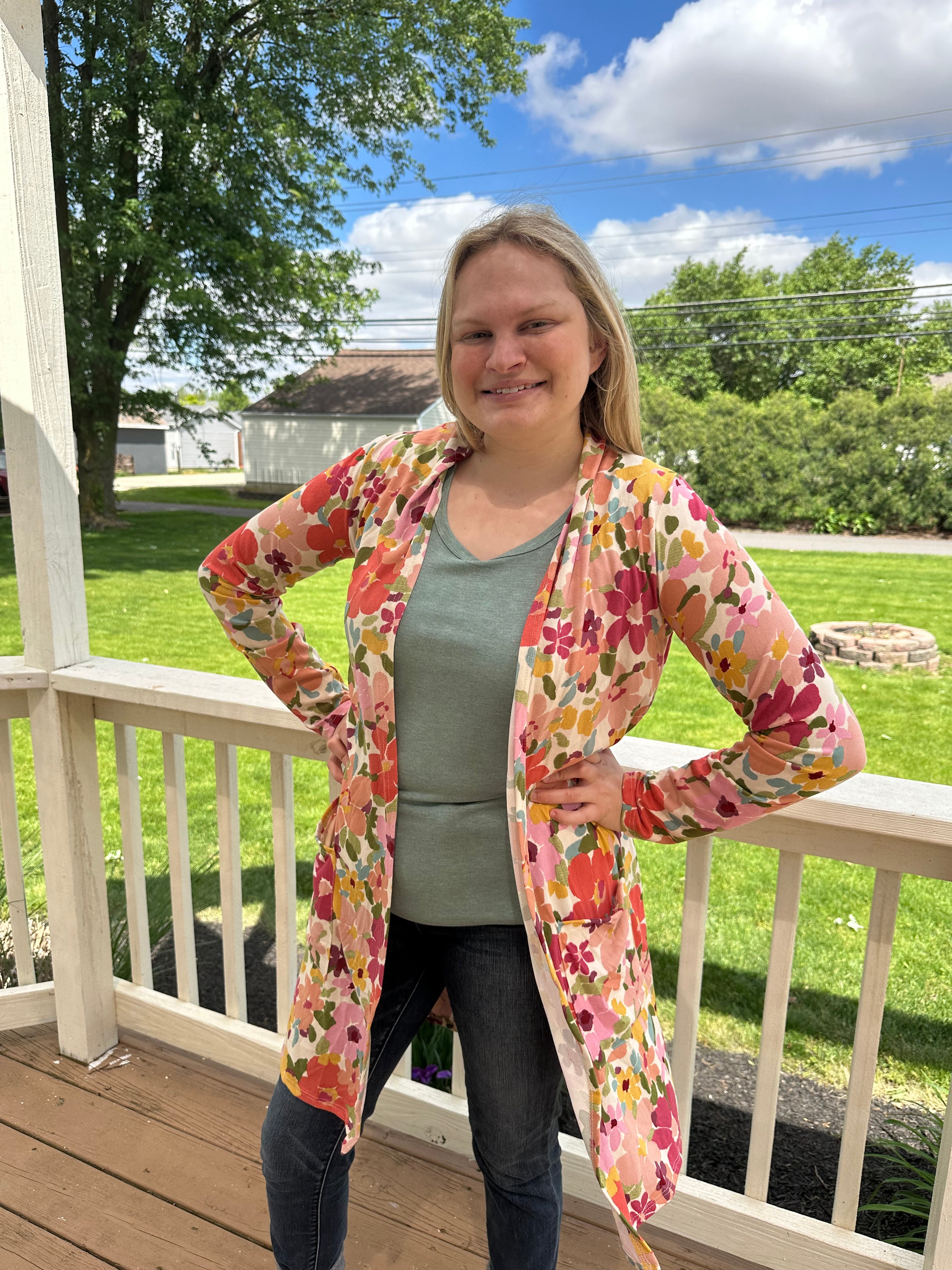 Floral Long Open Cardigan