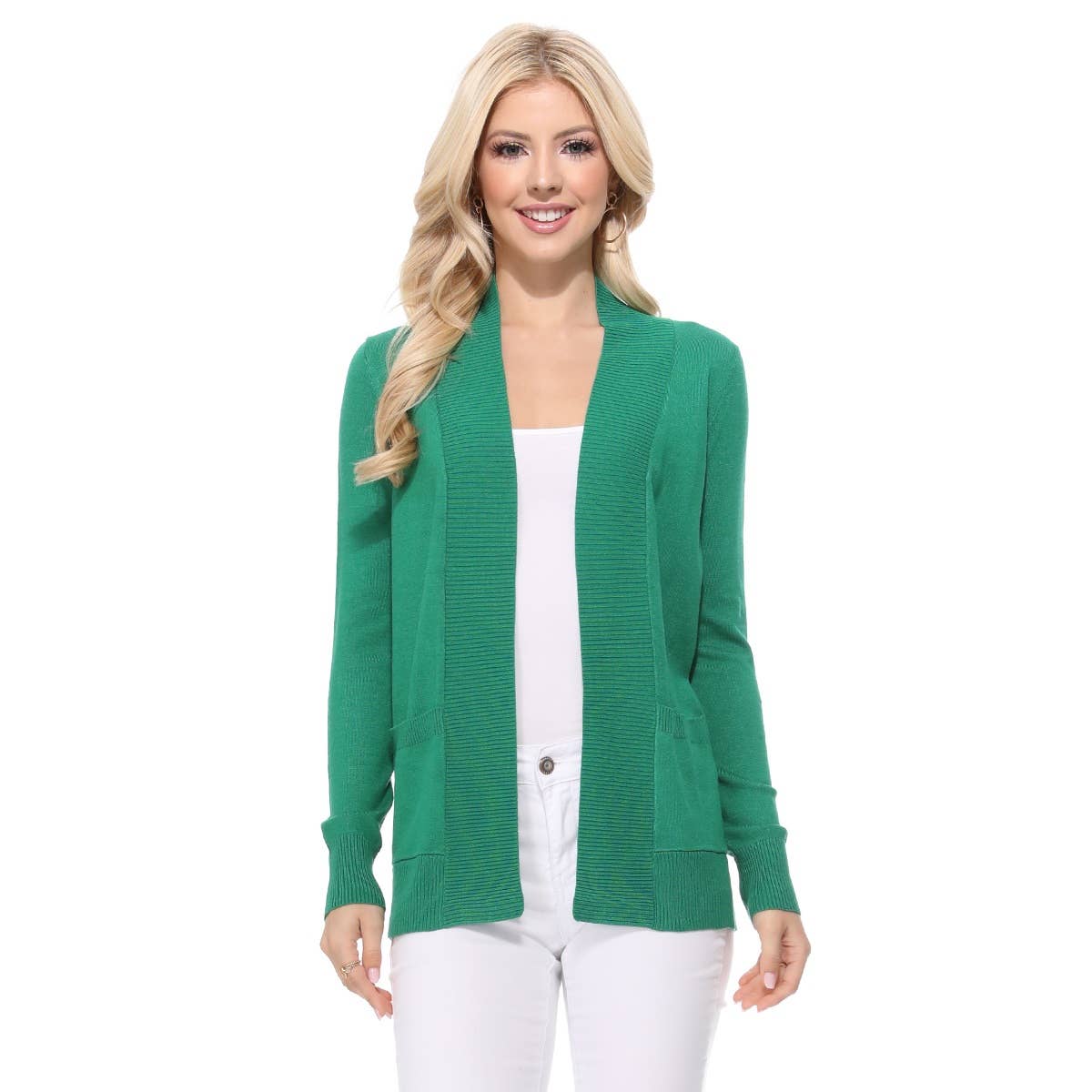 Long Sleeve Open Front Knit Shrug w/ Pocket Cardigan