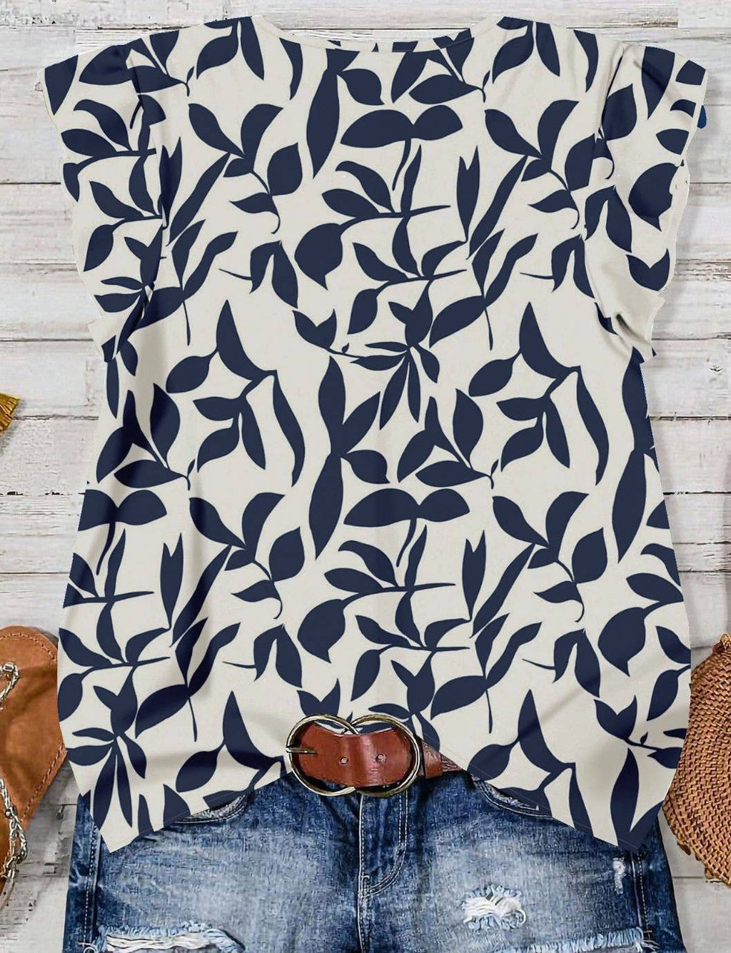 Casual Minimalist Women Shirt Flutter Sleeve Blouse