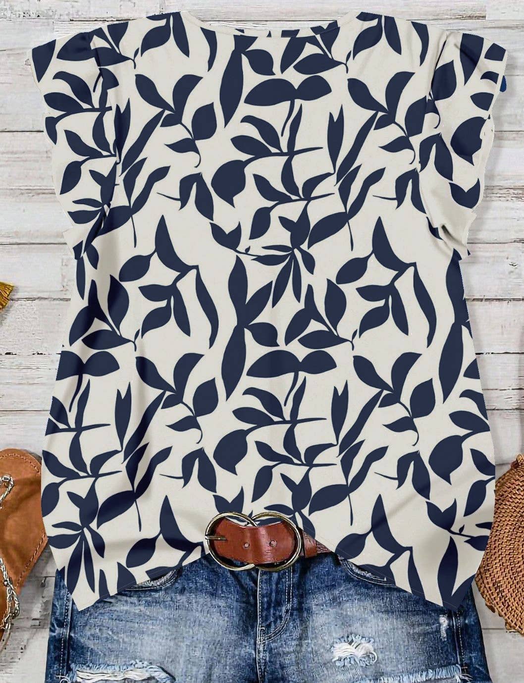 Casual Minimalist Women Shirt Flutter Sleeve Blouse