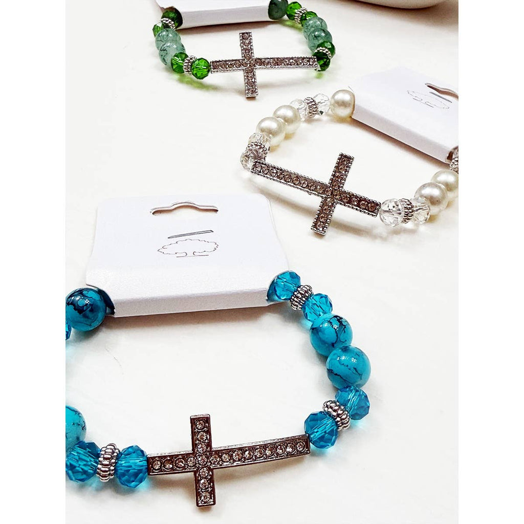 Rhinestone Cross Multi Tone Beaded Bracelet