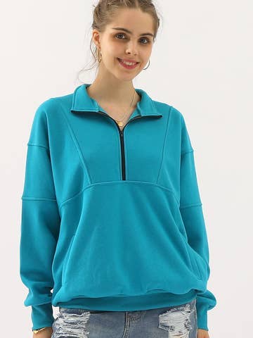 Zip neck Casual Long Sleeve Top