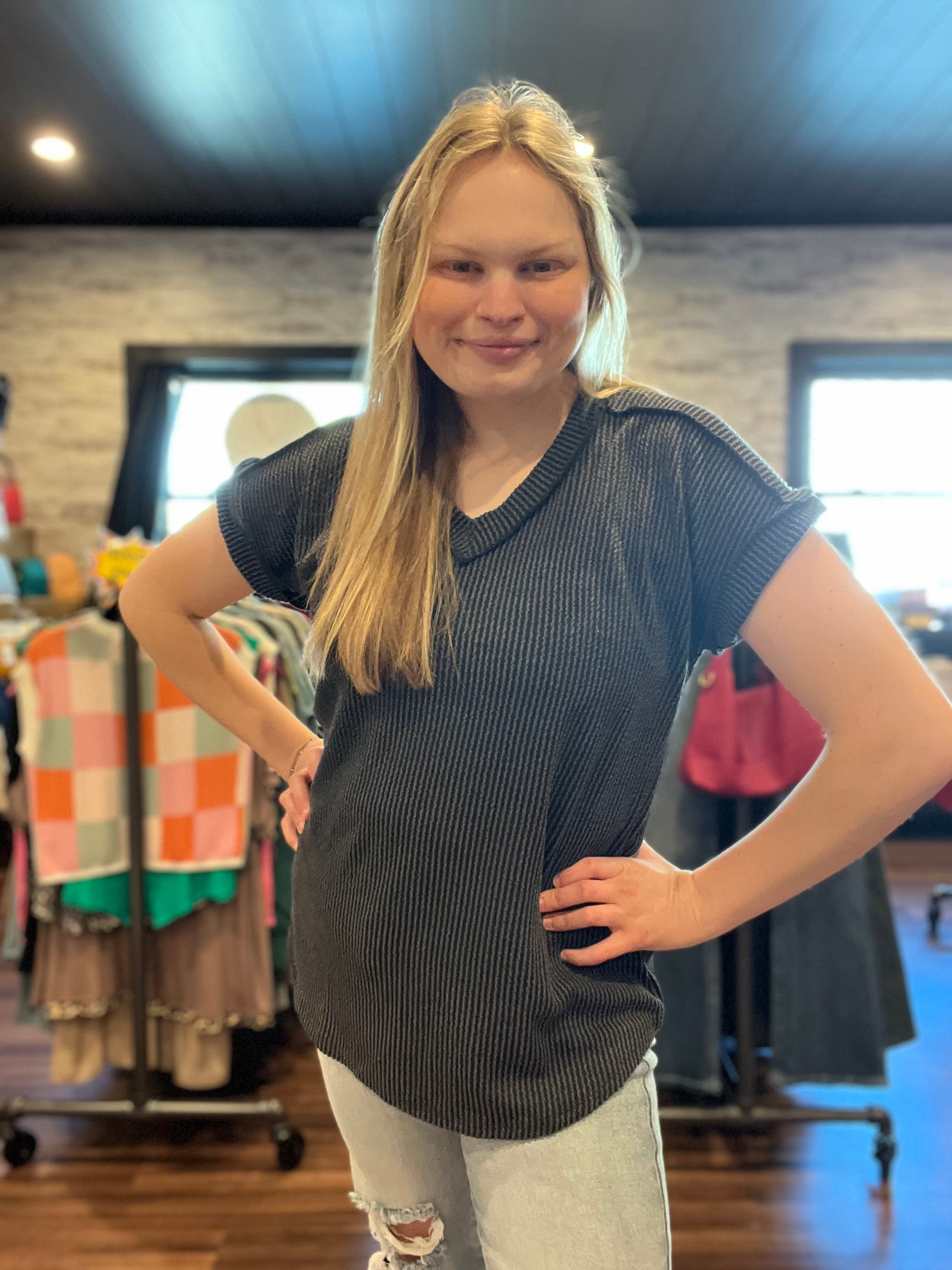 Charcoal Ribbed Top