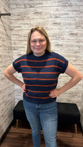 Navy Striped Sweater Top