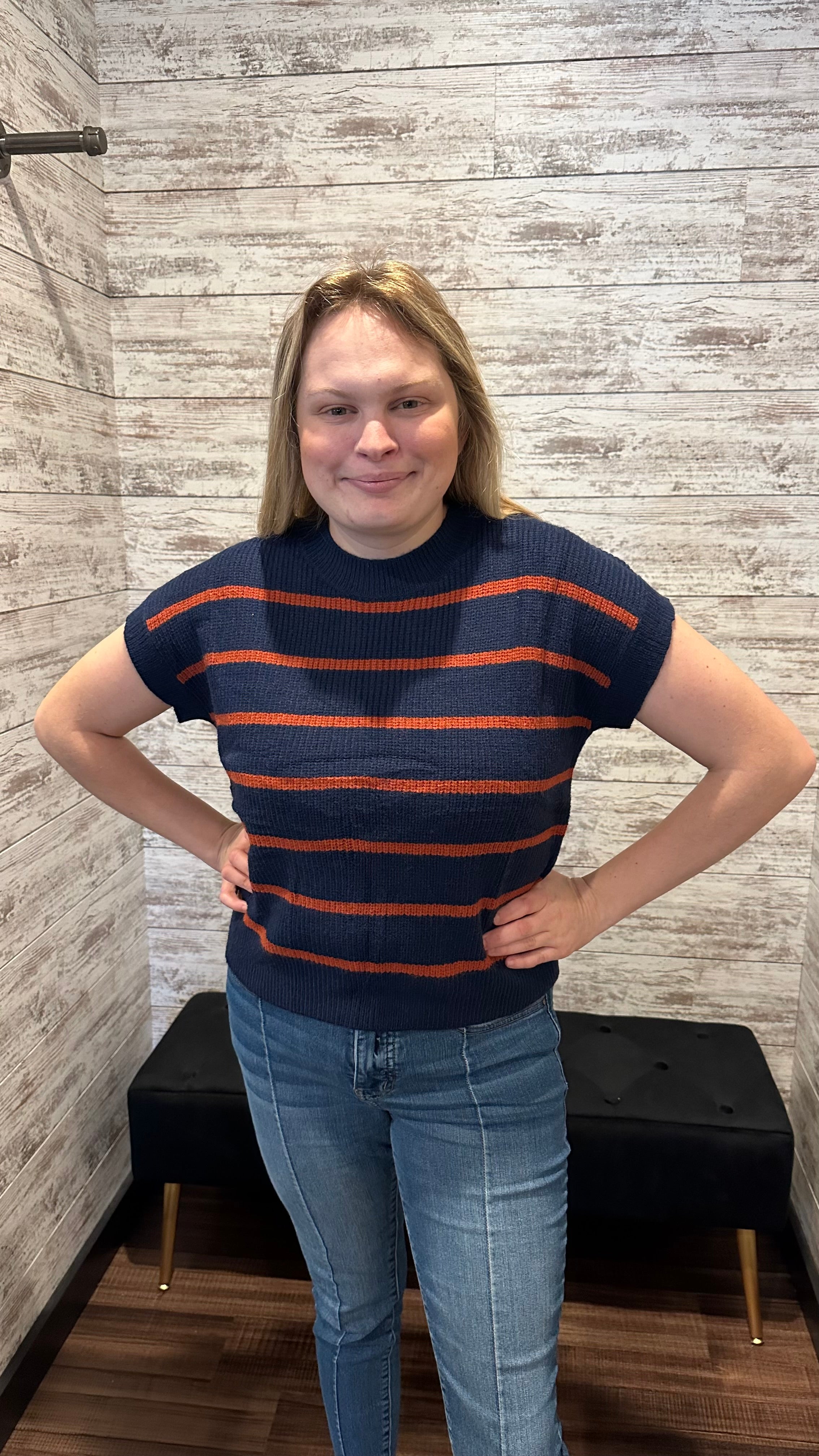 Navy Striped Sweater Top