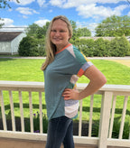 120- Back Contrast Teal Top