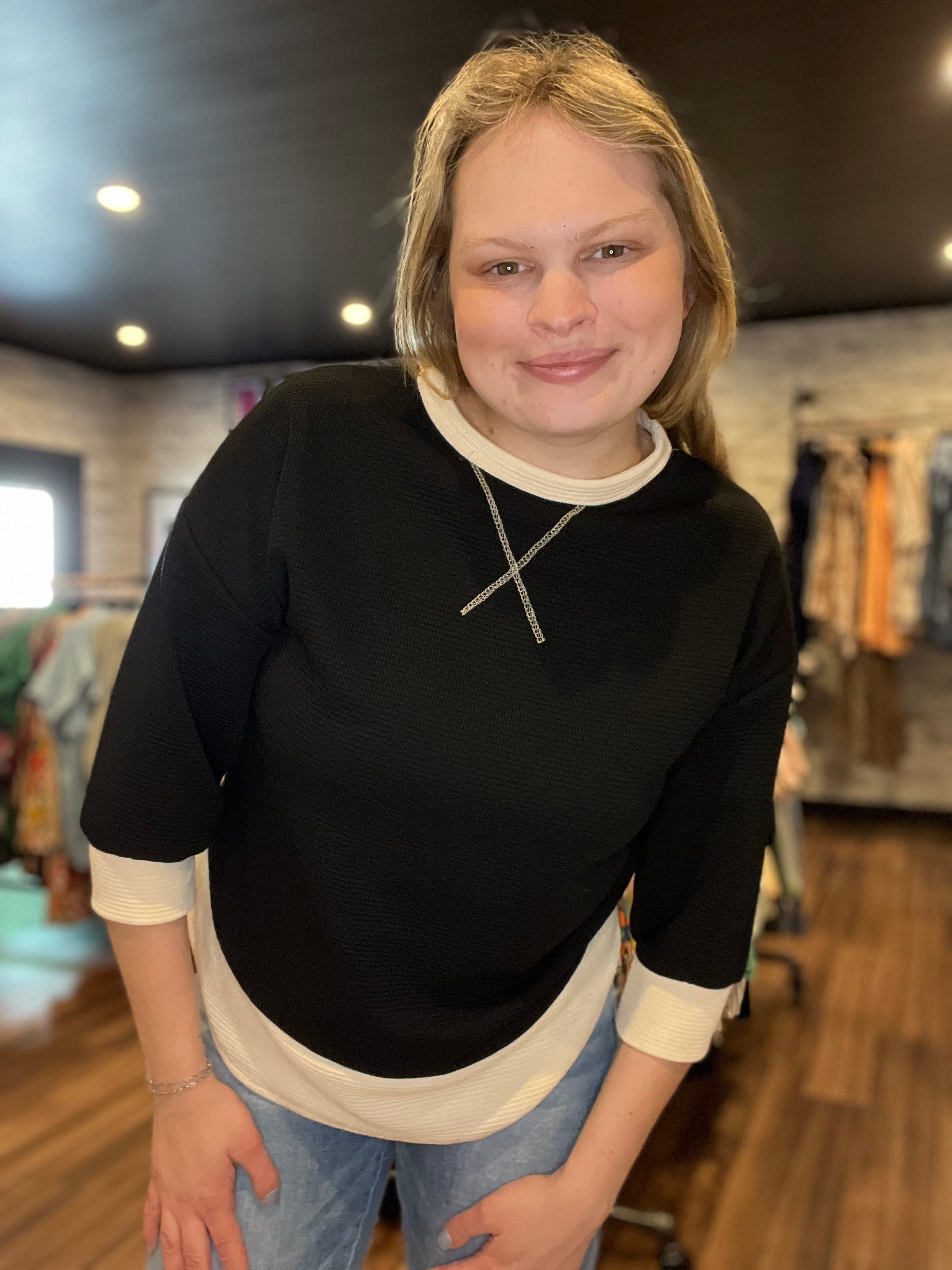 Black/Ivory Contrast Blouse