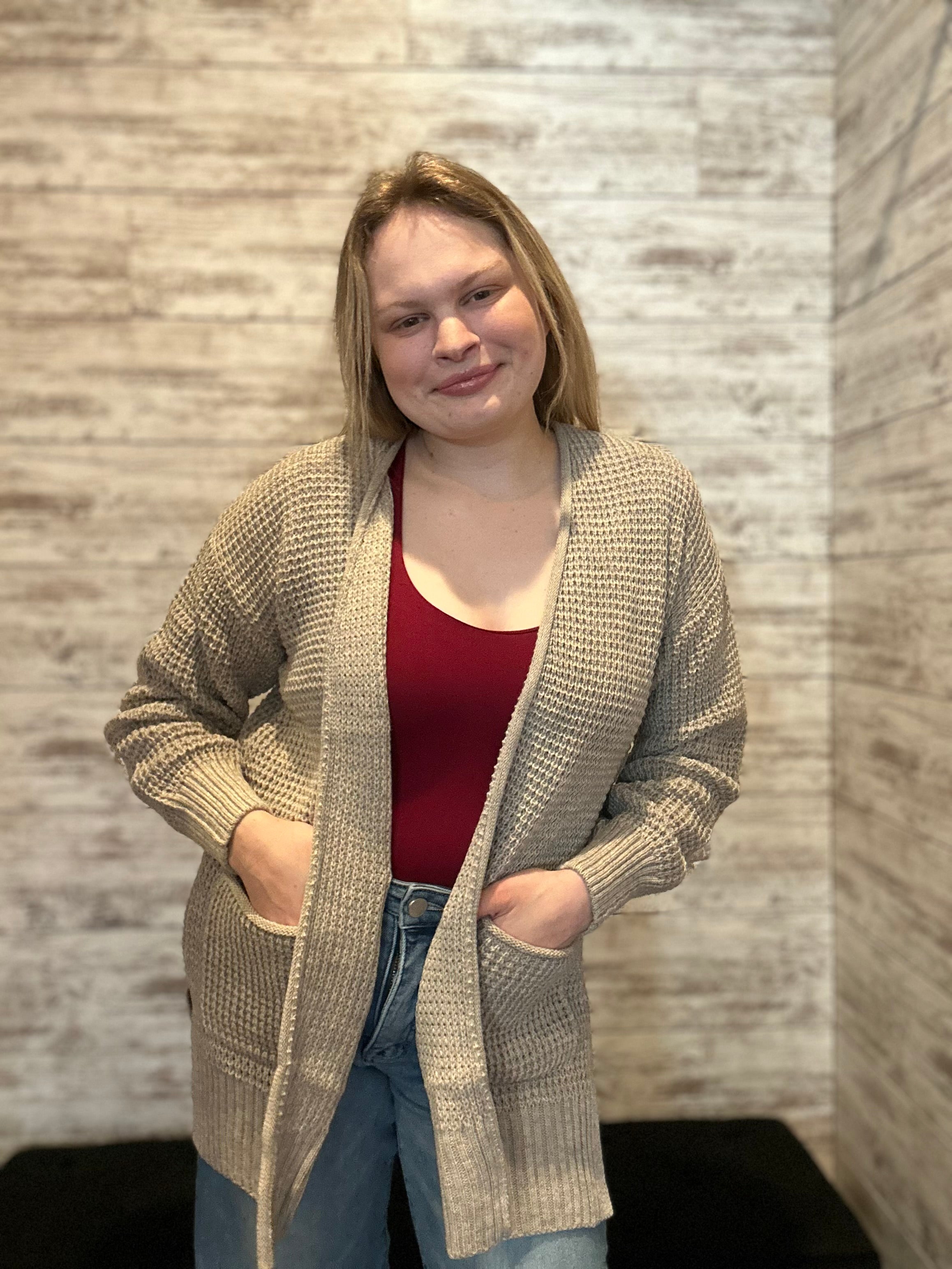 Waffle Open Cardigan Sweater