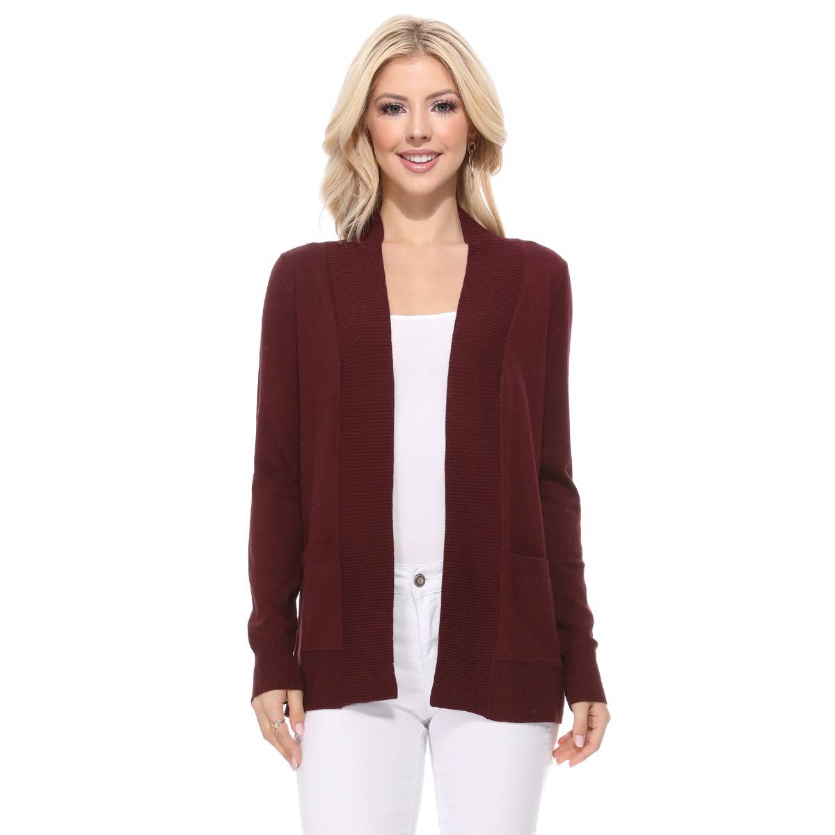 Long Sleeve Open Front Knit Shrug w/ Pocket Cardigan