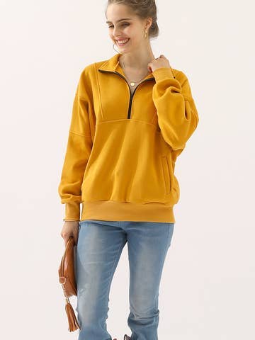 Zip neck Casual Long Sleeve Top
