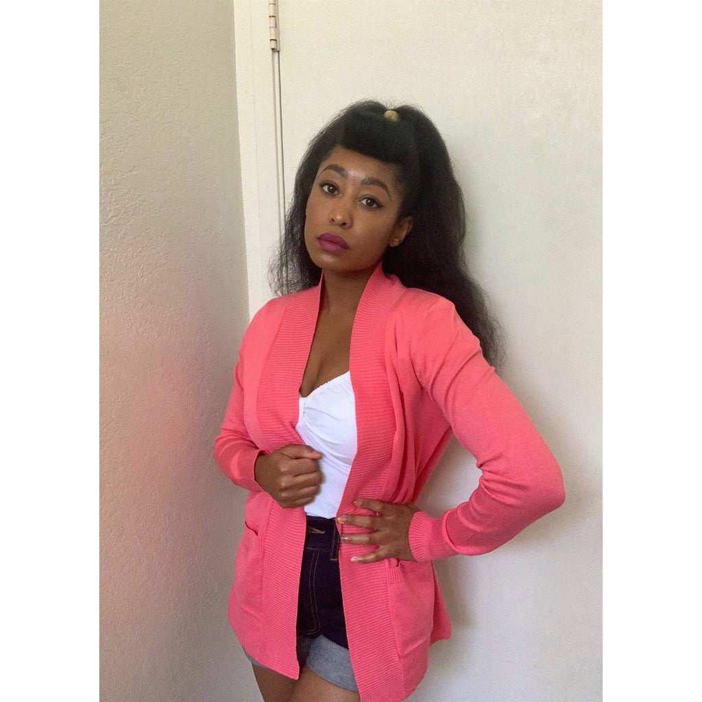 Long Sleeve Open Front Knit Shrug w/ Pocket Cardigan