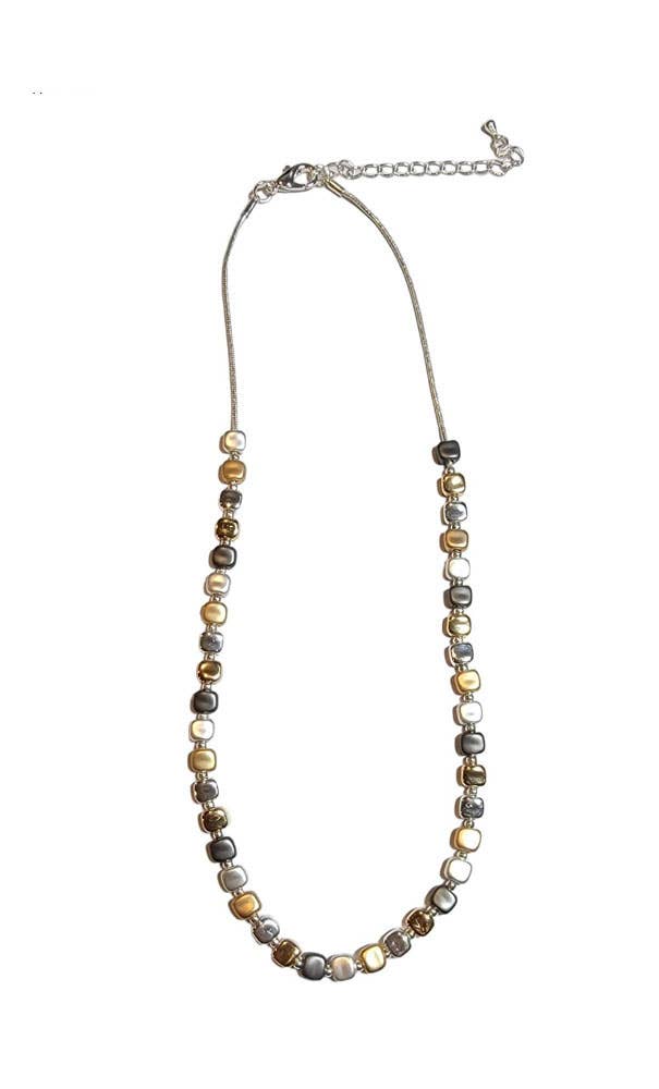 Necklace with multicolored beads on a white background