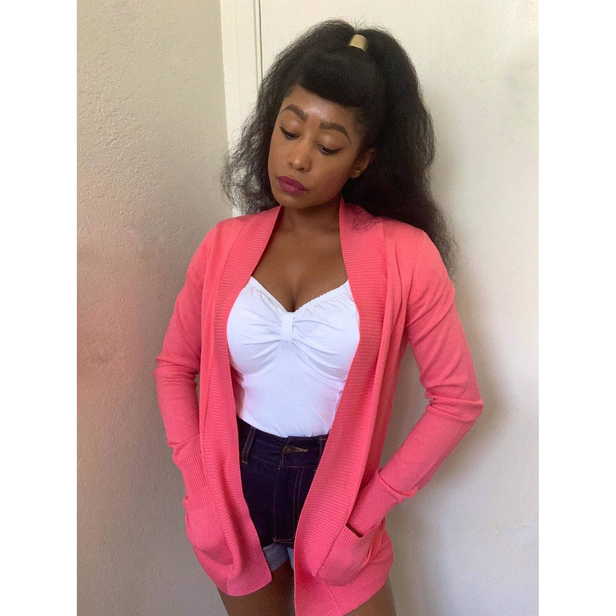 Long Sleeve Open Front Knit Shrug w/ Pocket Cardigan
