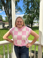 129- Checkered Pink Sweater